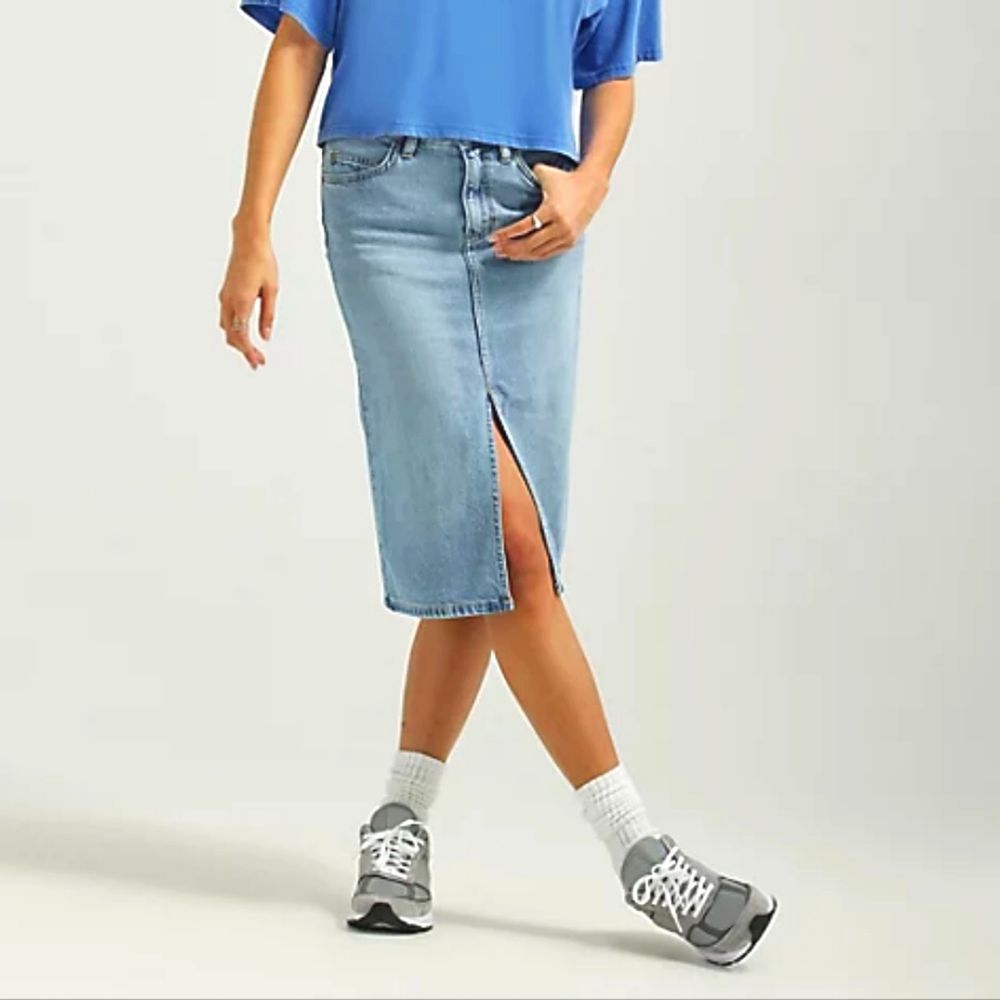Lee Light Wash Denim Midi Skirt